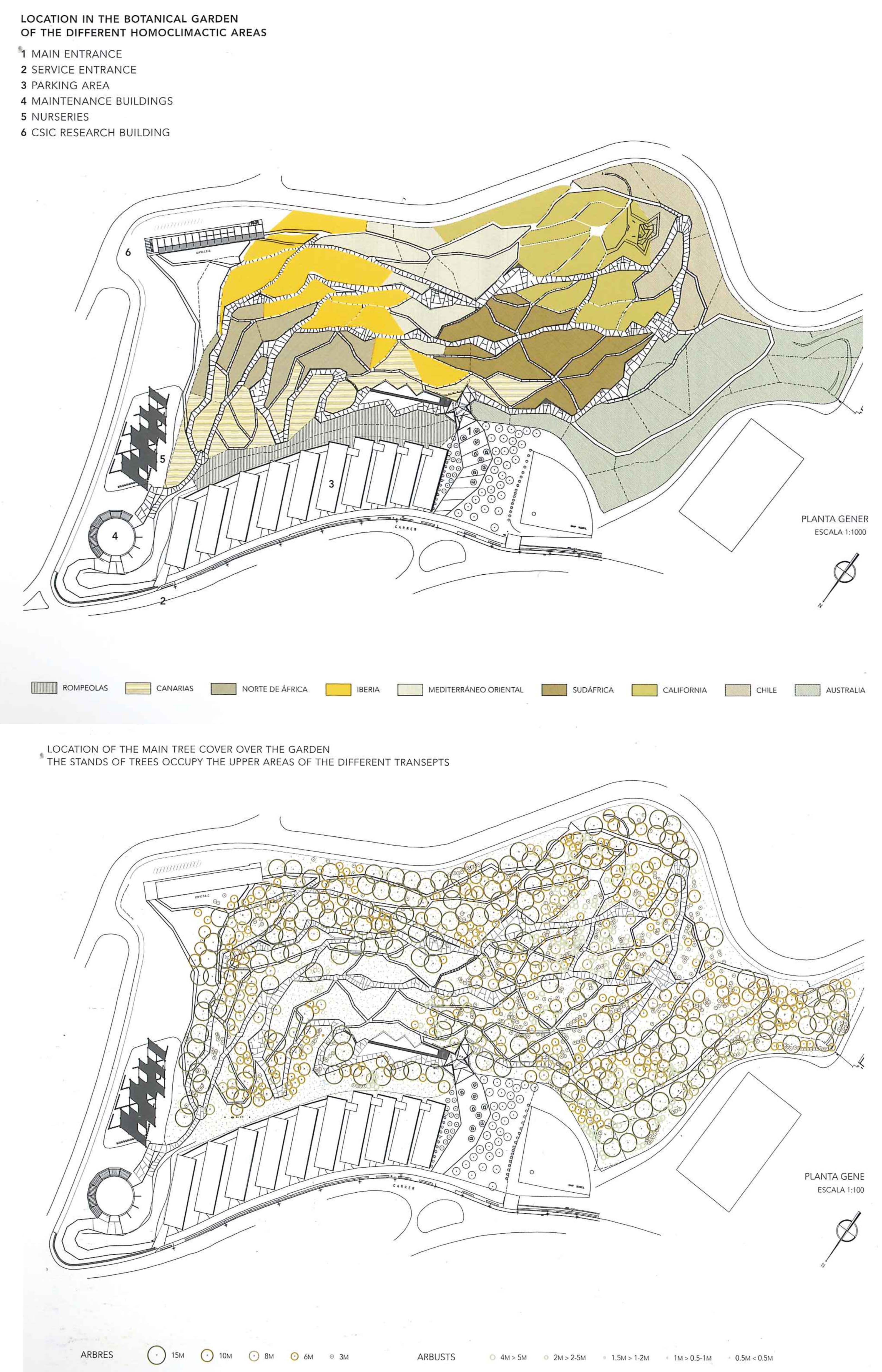 The conscious clustering of facets with similar characteristics creates adjacencies within the plan that juxtapose the different geographic regions and vegetation types within each of those regions.