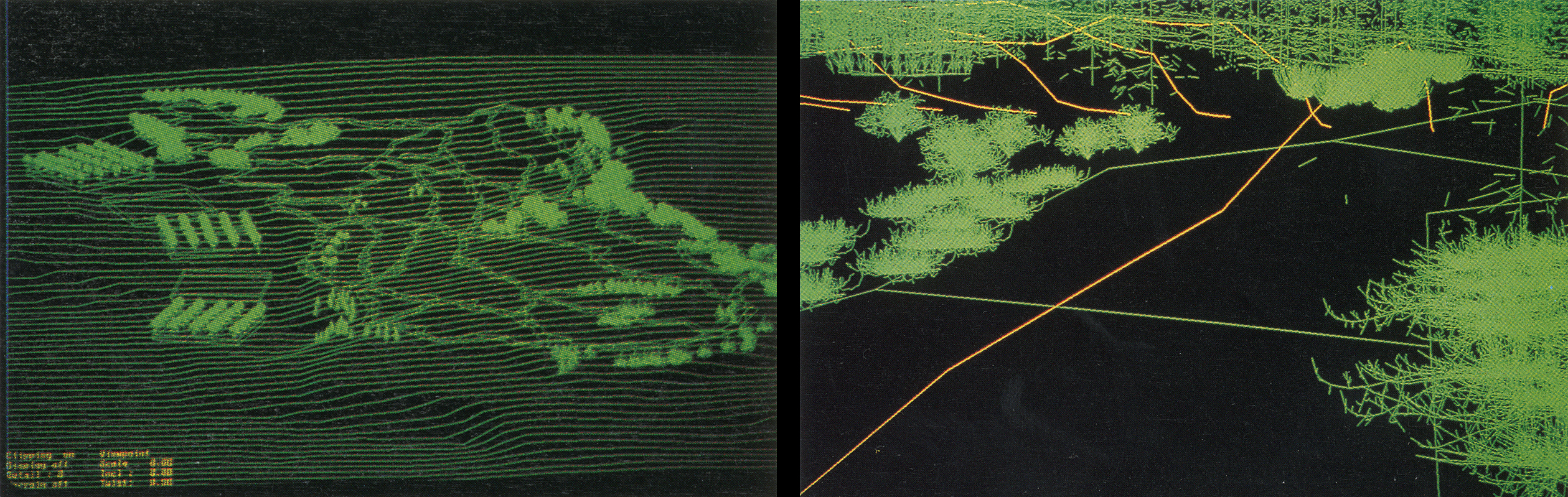 Computer renders of the project showing topography and plants.