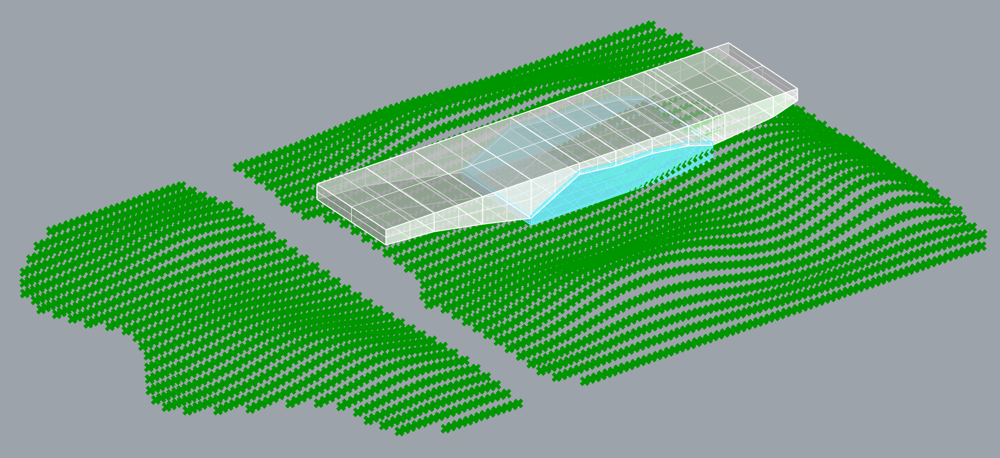 The origin points of each paver are projected onto the topography.