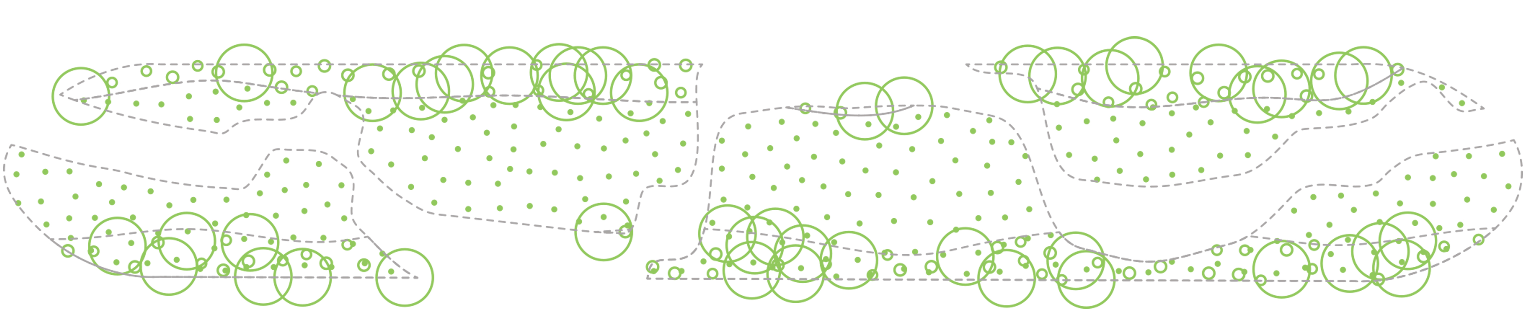 Boundary offsets introduced to divide lawns and garden beds. Lawns: Green. Garden Beds: Green yellow overlap.